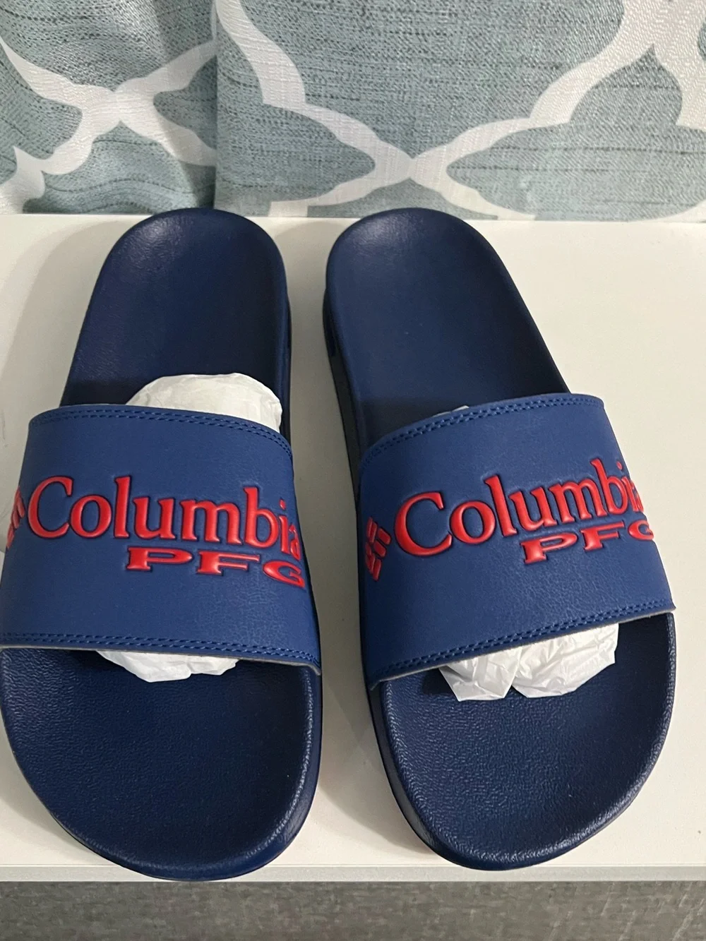 Columbia blue Slide Sandals with Red Logo